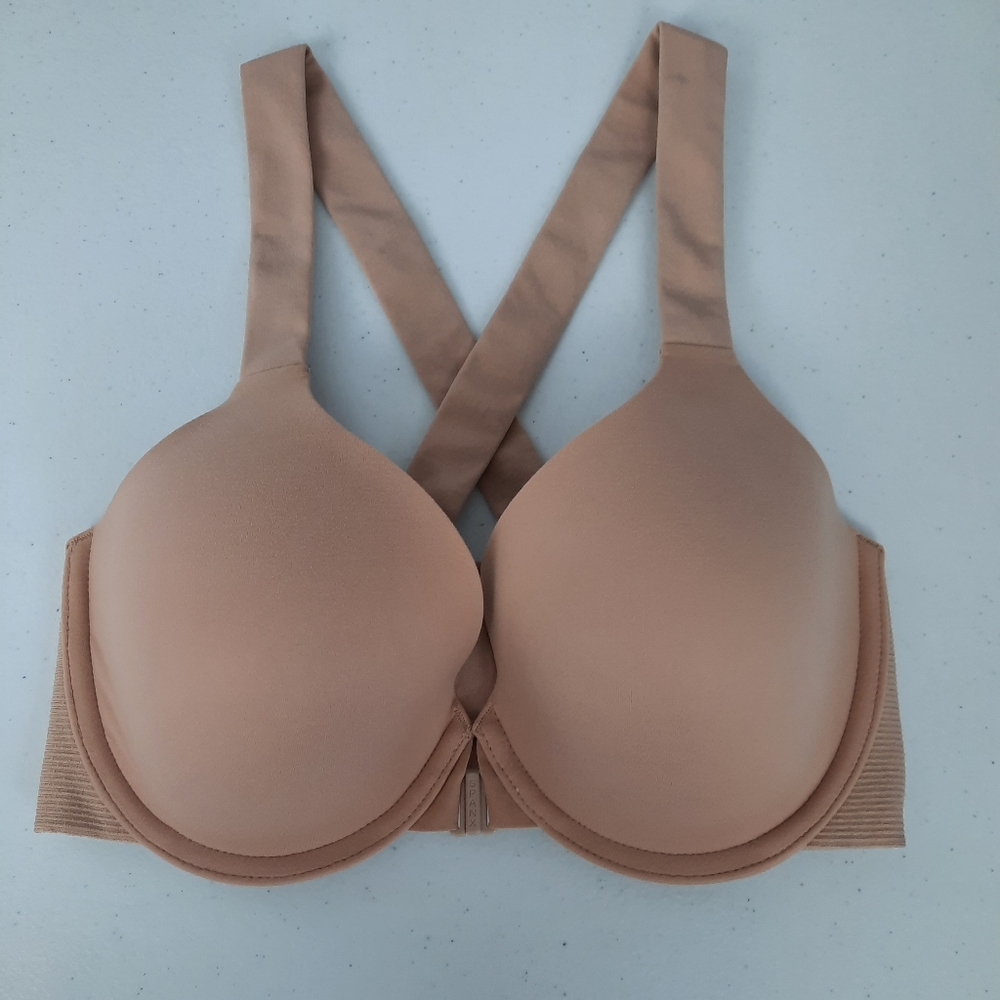 Spanx Bra-llelujah Front Clasp Criss Cross Back Tan Nude Bra size 32D